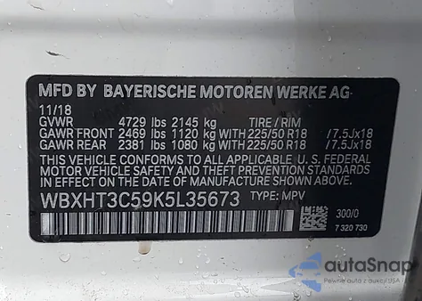 2019 BMW X1 xDrive28I из США, поврежденный, VIN WBXHT3C59K5L35673